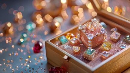 An edible jewelry box filled with tiny dessert jewels crafted from sugar and marzipan