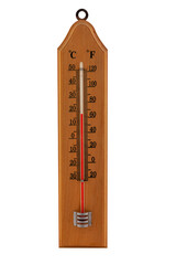 Wooden thermometer showing 18 degrees use for temperature measurement isolated on transparent background