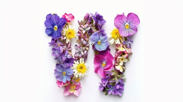 Vibrant floral alphabet: letter w in stunning isolation on white background - botanical typography for design projects and artworks
