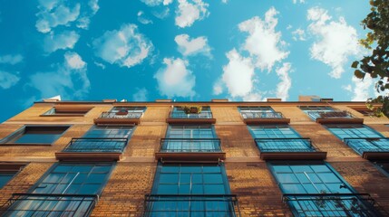 A tall brick building stands proudly with numerous windows providing ample natural light.