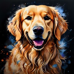 Watercolor Portrait of a golden retriever Dog