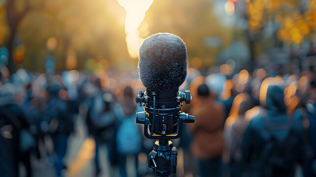 Photo realistic as Journalist capturing the vital role of media workers in informing the public with a community story coverage