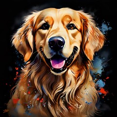 Watercolor Portrait of a golden retriever Dog