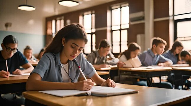 Sch&uuml;ler schreiben Abschlusspr&uuml;fung