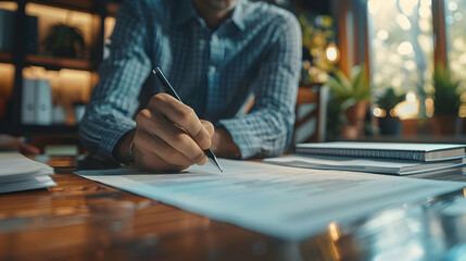 Professional Loan Officer Expertly Assessing Mortgage Application, Detailing Credit History and Property Value with Precision   Realistic Photo Stock Concept