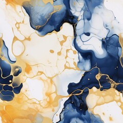 Fluid Marble art  with a blue, golden and white color scheme 