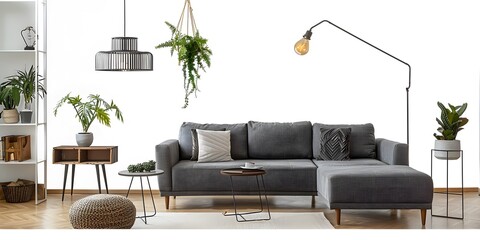Modern grey sofa in living room