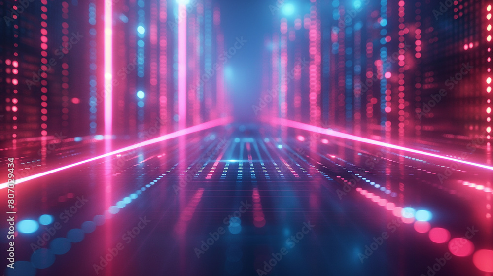 Poster abstract neon lines. glowing mesh with static. cyberpunk signboard.