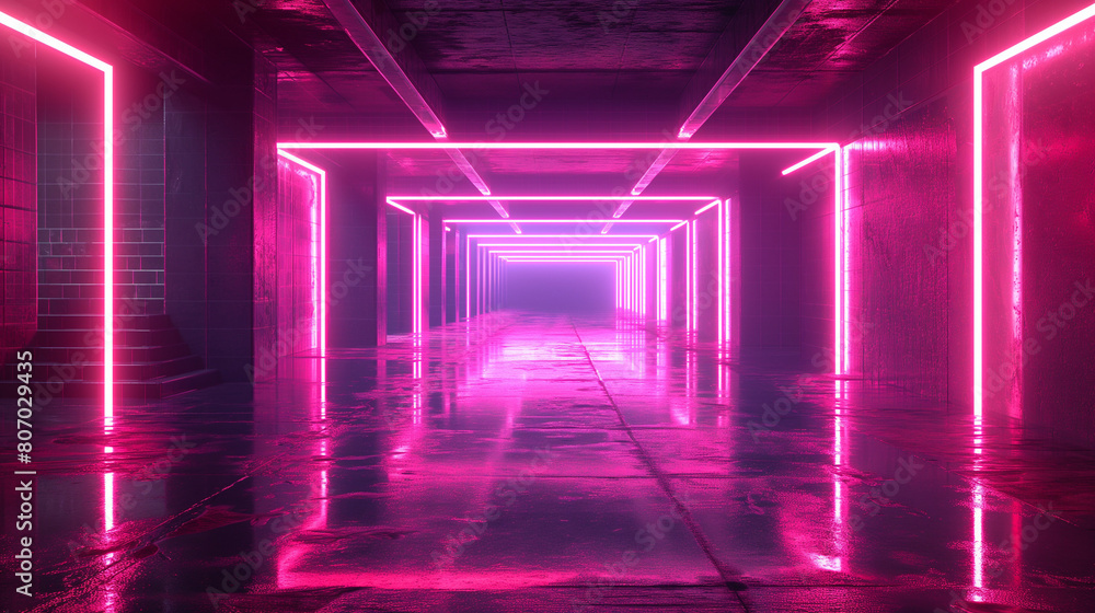 Poster abstract neon lines. glowing mesh with static. cyberpunk signboard.