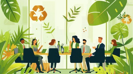Fototapeta premium Eco-Friendly Business Meeting in a Green Office Environment