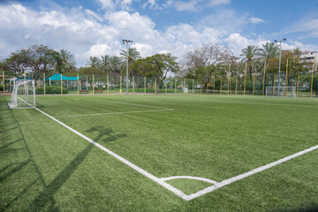 Soccer field in Raanana public park, Israel, low perspective view from the corner. © Uri Gordon