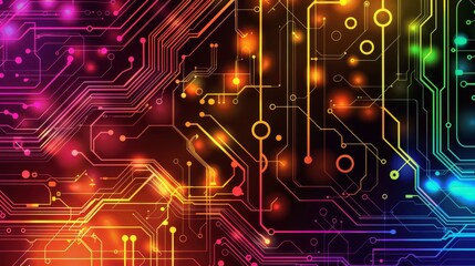 Fototapeta premium Vibrant Circuit Board Pattern with Electric Neon Colors