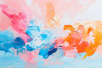 Vivid Impressionist Brushstrokes: Abstract Explosion of Pink and Blue Hues on Canvas