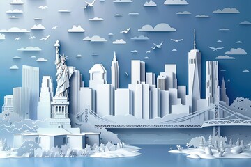 A city white color paper cut style background
