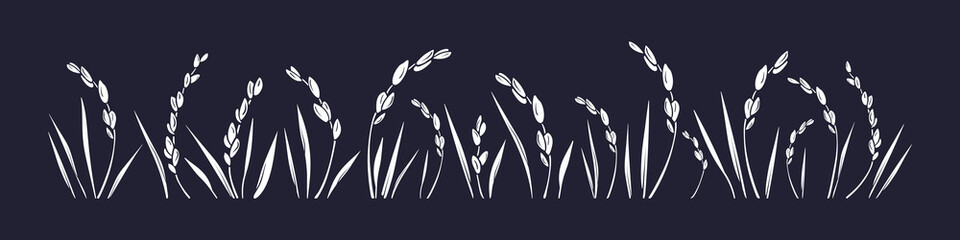 Rice art silhouette, white grain Spikelets in soil