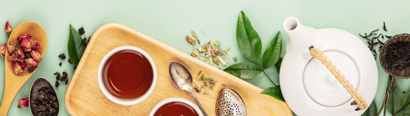 Herbal Tea Assortment on Pastel Green