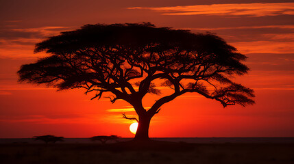 Savannah Silhouettes: Capture acacia trees against a setting sun.