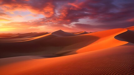 Fototapeta na wymiar Beautiful panorama of sand dunes in the Sahara desert at sunset
