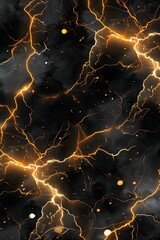 fantasy lightning and thunder pattern seamless graphic design, dark background and gold	