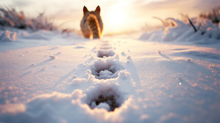 Snowy Fox Tracks: Describe paw prints in freshly fallen snow.