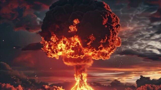 Generative ai on theme of scary nuclear explosion in outdoor, mushroom cloud of nuclear weapons