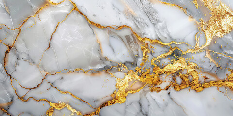 Fototapeta premium Detailed view of a luxurious marble surface adorned with shimmering gold paint, showcasing intricate patterns and textures.