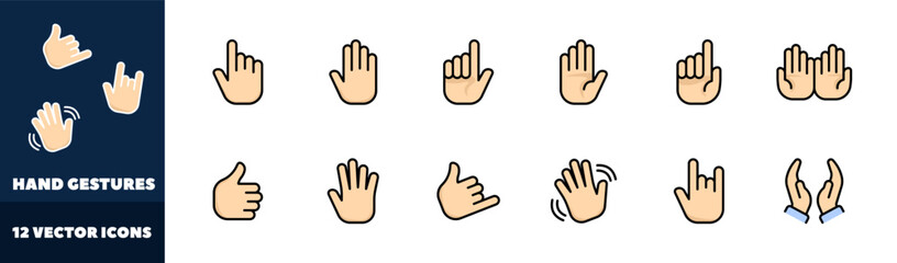 Hand gestures icons set. Flat style. Vector icons