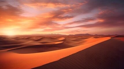 Sunset over the sand dunes of the Sahara desert, Morocco