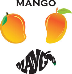 Fresh mango with mango slice and leaves  illustration.Fresh Yellow mango with mango leaves and slices. Summer fruits for healthy lifestyle. Organic fruit. Cartoon style.