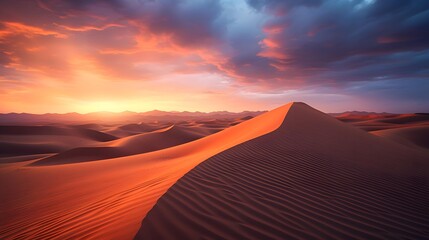 Fototapeta na wymiar Panorama of sand dunes in the Sahara desert at sunset, Morocco
