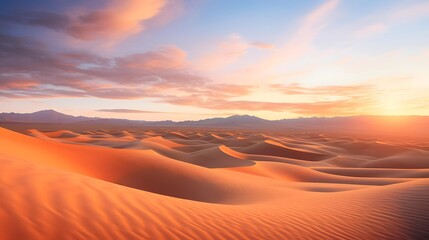 Fototapeta na wymiar Desert sand dunes panoramic view at sunset. 3d render