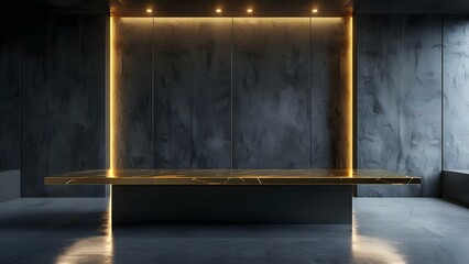 Minimalist dark grey table with gold marble and cinematic lighting mockup. Concept Furniture Design, Color Scheme, Mockup Presentation, Lighting Technique, Interior Decor