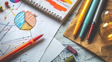 An eclectic array of vibrant colored pencils adorns a table, each one unique and bursting with artistic potential. Generative AI