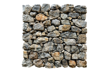 Wall made with stones isolated on transparent background