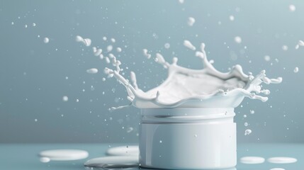 jar with cosmetic cream in splashes generative ai