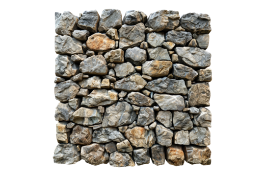 Wall made with stones isolated on transparent background