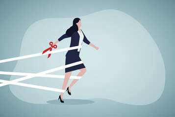 Businesswoman cut tape, get free. Female right and freedom concept.