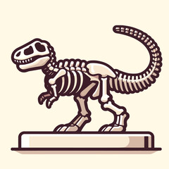A cartoon of a dinosaur fossil in a museum