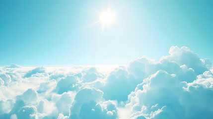Blue sky background with white clouds and sun
