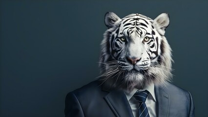Stock image of a white tiger in a business suit looking fierce. Concept Wildlife, Business, Tiger, Professionalism, Fierce