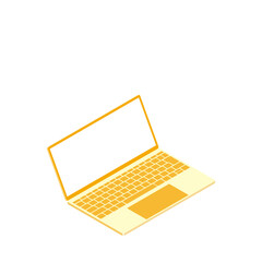 白色画面のノートパソコン（16:9・アイソメ・右向き・自然な傾き・オレンジ・1台）