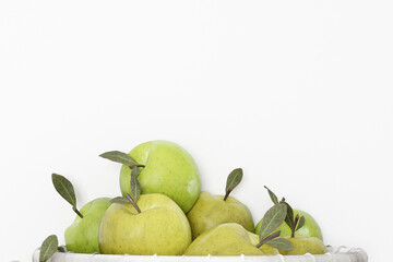 Green apples on white background