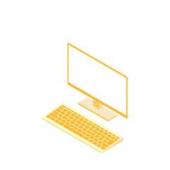 白色画面のキーボード別のモニター（16:9・アイソメ・左向き・オレンジ・1台）