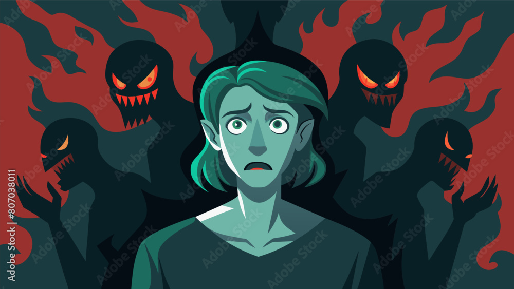Aufkleber a painting depicting a persons inner demons with the shadow of fear serving as the backdrop for thei