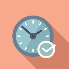 Approved time clock icon flat vector. Success checkmark. Button checklist