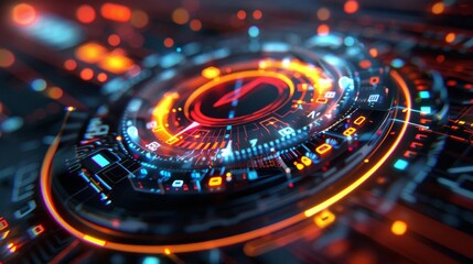 high-tech 3D dashboard with global warming data, interactive stopwatch feature, vivid color scheme