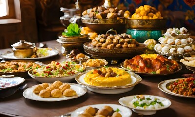 a large table with national Kazakh food and sweets.jpg