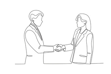 Single continuous line drawing of young Coworkers shaking hands. Business agreement celebration concept continuous line graphic draw design vector illustration