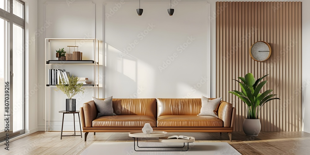 Poster a modern empty interior of a home designed in a scandinavianboho style depicted in a rendering