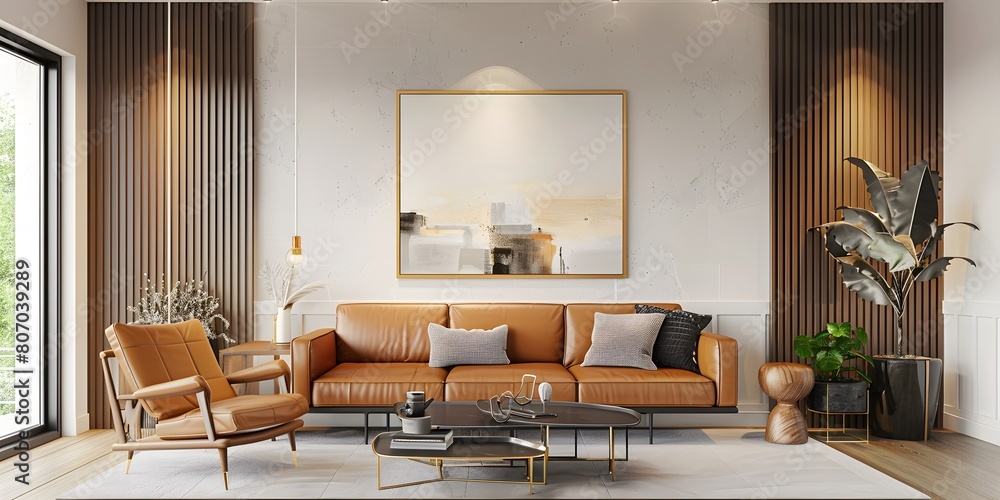 Poster a modern empty interior of a home designed in a scandinavianboho style depicted in a rendering